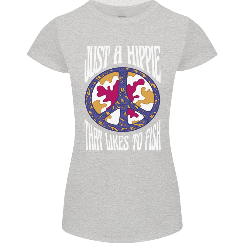 Just a Hippy That Likes to Fish Fishing Fisherman Womens Petite Cut T-Shirt Sports Grey