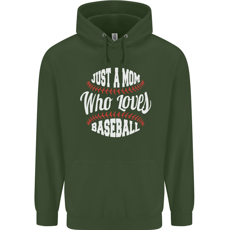 Just a Mom Who Loves Baseball Funny Childrens Kids Hoodie Forest Green