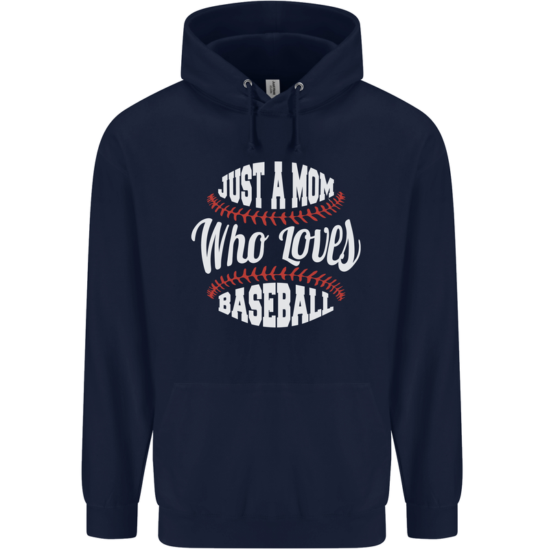 Just a Mom Who Loves Baseball Funny Childrens Kids Hoodie Navy Blue