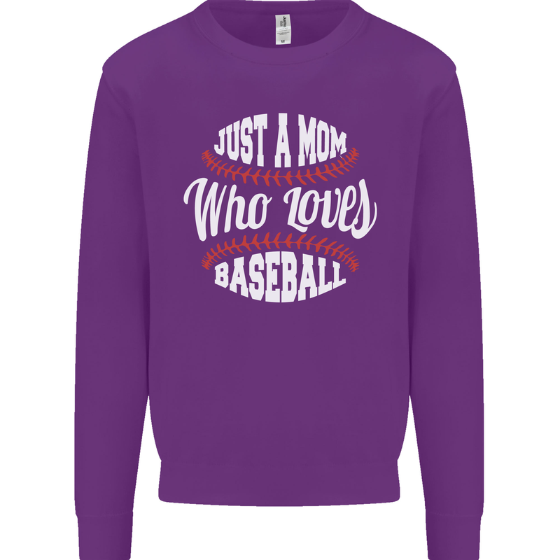 Just a Mom Who Loves Baseball Funny Kids Sweatshirt Jumper Purple