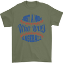 Just a Mom Who Loves Baseball Mens T-Shirt 100% Cotton Military Green