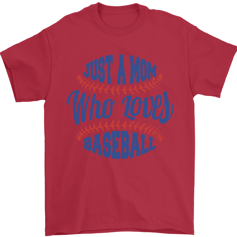 Just a Mom Who Loves Baseball Mens T-Shirt 100% Cotton Red