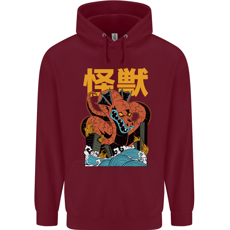 Kaiju Dragon King Ghidorah Japanese Monster Childrens Kids Hoodie Maroon