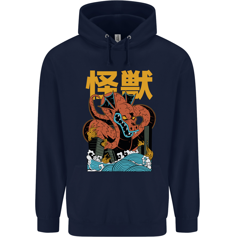Kaiju Dragon King Ghidorah Japanese Monster Childrens Kids Hoodie Navy Blue