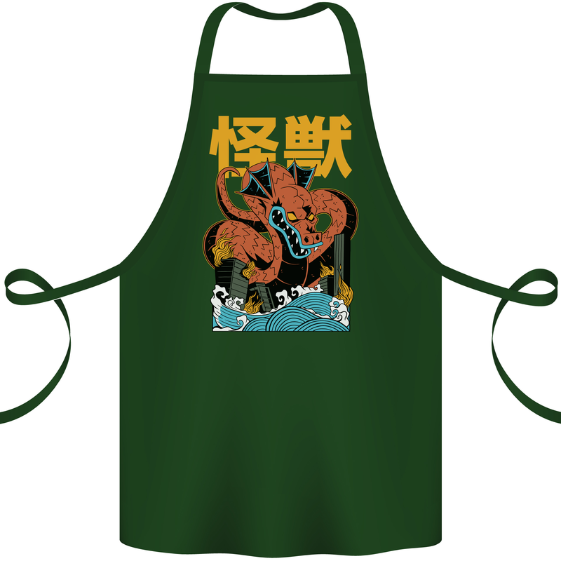 Kaiju Dragon King Ghidorah Japanese Monster Cotton Apron 100% Organic Forest Green