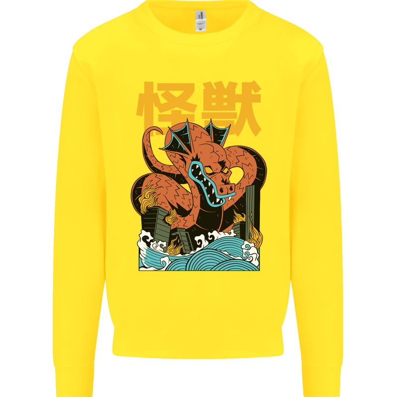 Kaiju Dragon King Ghidorah Japanese Monster Kids Sweatshirt Jumper Yellow