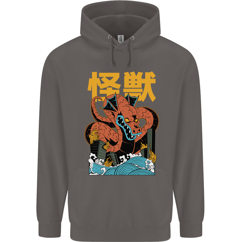 Kaiju Dragon King Ghidorah Japanese Monster Mens 80% Cotton Hoodie Charcoal