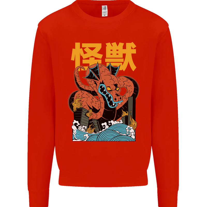 Kaiju Dragon King Ghidorah Japanese Monster Mens Sweatshirt Jumper Bright Red