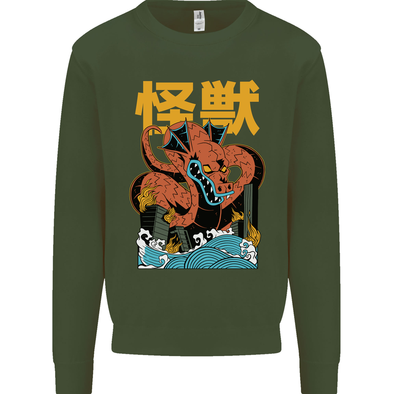 Kaiju Dragon King Ghidorah Japanese Monster Mens Sweatshirt Jumper Forest Green