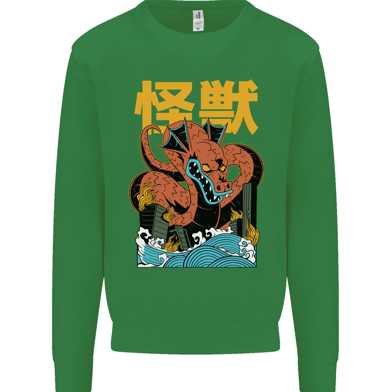 Kaiju Dragon King Ghidorah Japanese Monster Mens Sweatshirt Jumper Irish Green