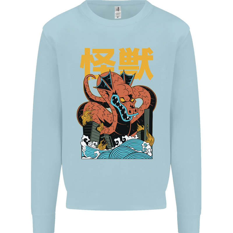 Kaiju Dragon King Ghidorah Japanese Monster Mens Sweatshirt Jumper Light Blue
