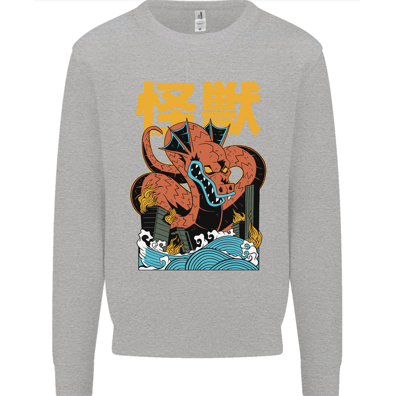 Kaiju Dragon King Ghidorah Japanese Monster Mens Sweatshirt Jumper Sports Grey