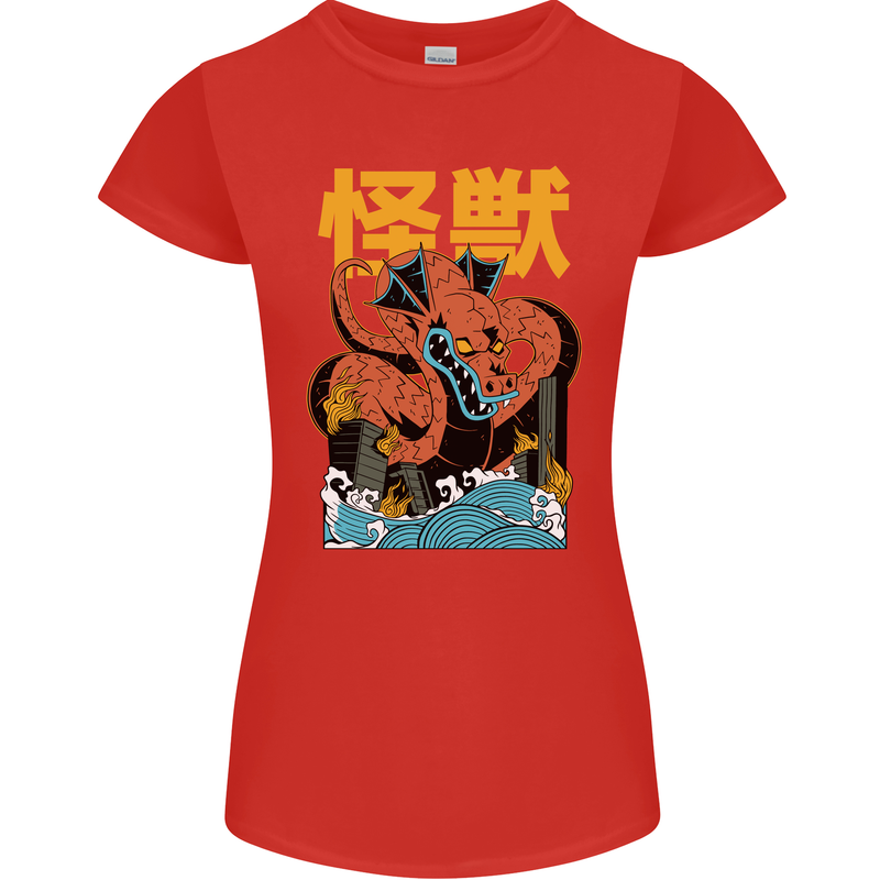 Kaiju Dragon King Ghidorah Japanese Monster Womens Petite Cut T-Shirt Red