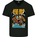 Kaiju Mothman Japanese Style Mens V-Neck Cotton T-Shirt Black