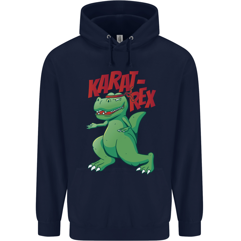 Karat-Rex Karate T-Rex Dinosaur Mens 80% Cotton Hoodie Navy Blue