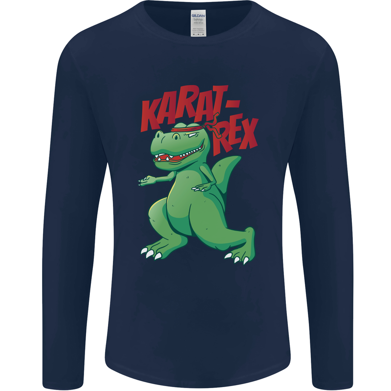 Karat-Rex Karate T-Rex Dinosaur Mens Long Sleeve T-Shirt Navy Blue