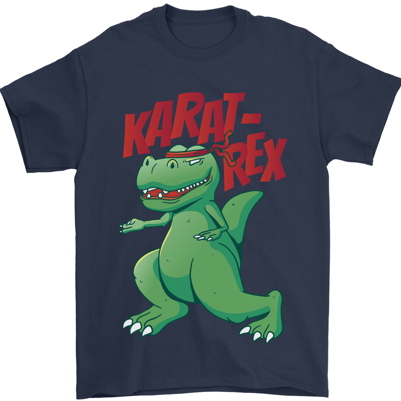 Karat-Rex Karate T-Rex Dinosaur Mens T-Shirt 100% Cotton Navy Blue