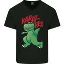 Karat-Rex Karate T-Rex Dinosaur Mens V-Neck Cotton T-Shirt Black