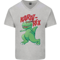 Karat-Rex Karate T-Rex Dinosaur Mens V-Neck Cotton T-Shirt Sports Grey