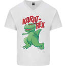 Karat-Rex Karate T-Rex Dinosaur Mens V-Neck Cotton T-Shirt White
