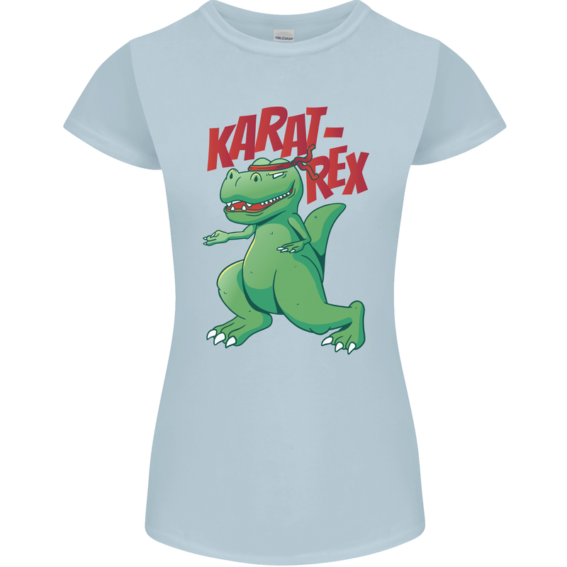 Karat-Rex Karate T-Rex Dinosaur Womens Petite Cut T-Shirt Light Blue