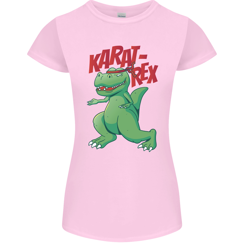 Karat-Rex Karate T-Rex Dinosaur Womens Petite Cut T-Shirt Light Pink