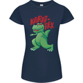 Karat-Rex Karate T-Rex Dinosaur Womens Petite Cut T-Shirt Navy Blue
