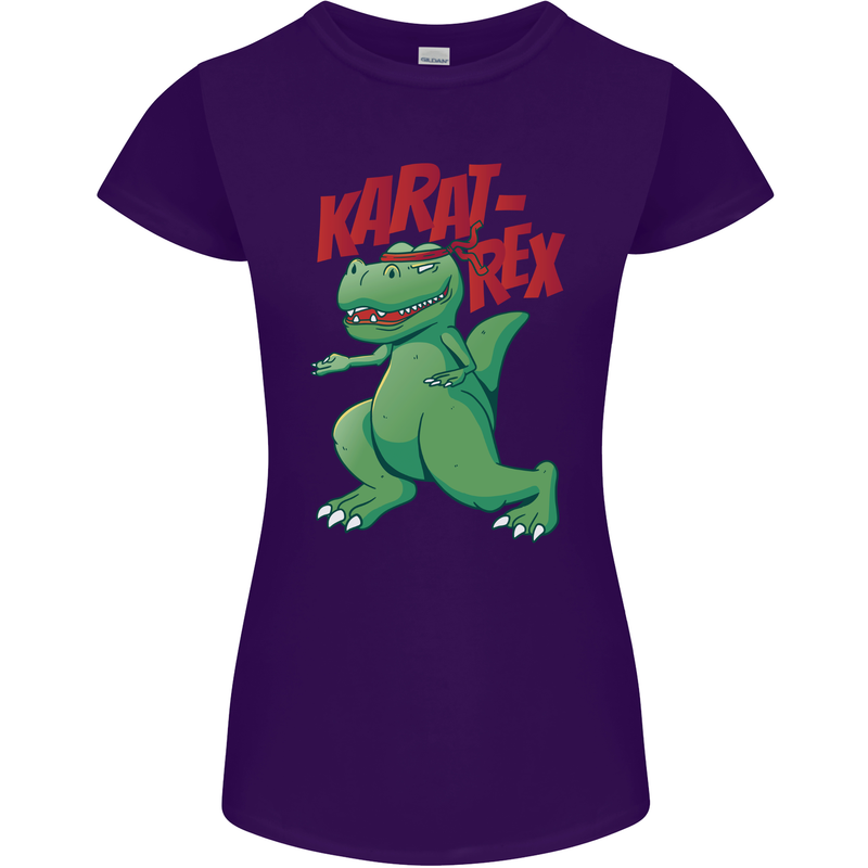 Karat-Rex Karate T-Rex Dinosaur Womens Petite Cut T-Shirt Purple
