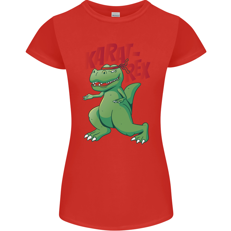Karat-Rex Karate T-Rex Dinosaur Womens Petite Cut T-Shirt Red