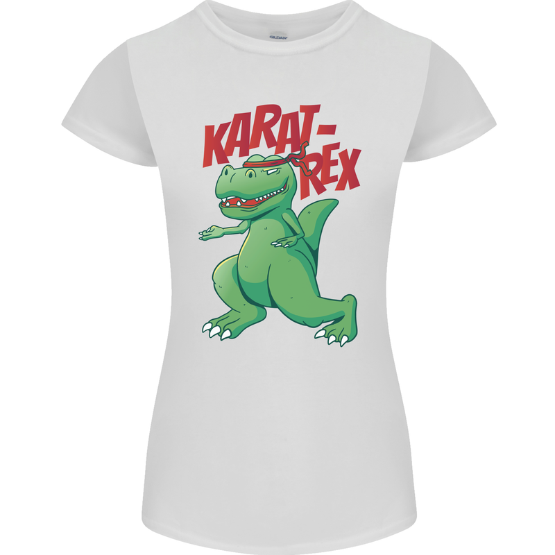 Karat-Rex Karate T-Rex Dinosaur Womens Petite Cut T-Shirt White