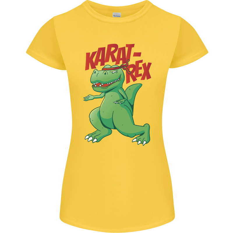 Karat-Rex Karate T-Rex Dinosaur Womens Petite Cut T-Shirt Yellow