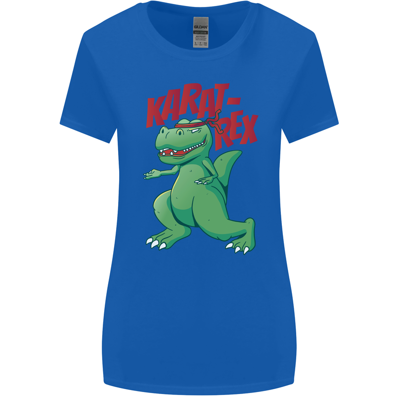 Karat-Rex Karate T-Rex Dinosaur Womens Wider Cut T-Shirt Royal Blue