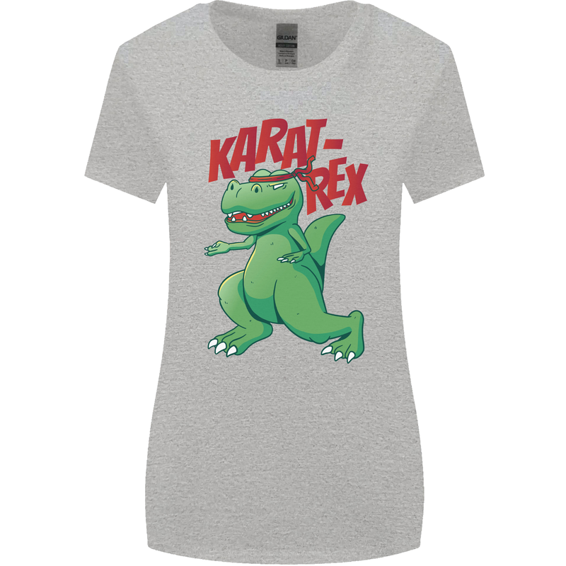 Karat-Rex Karate T-Rex Dinosaur Womens Wider Cut T-Shirt Sports Grey