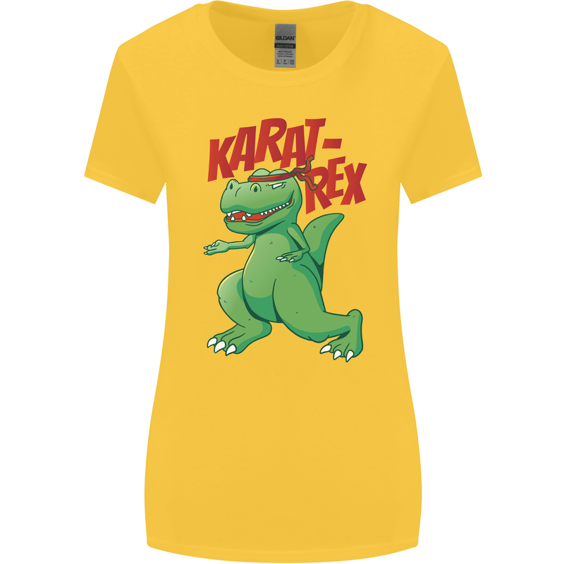 Karat-Rex Karate T-Rex Dinosaur Womens Wider Cut T-Shirt Yellow