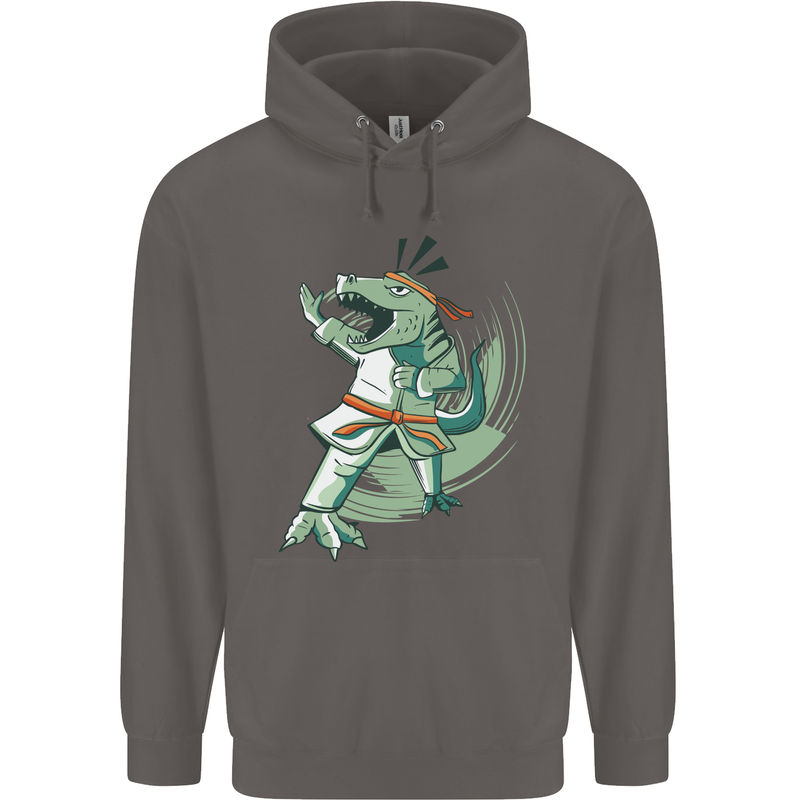 Karate T-Rex Dinosaur Mens 80% Cotton Hoodie Charcoal