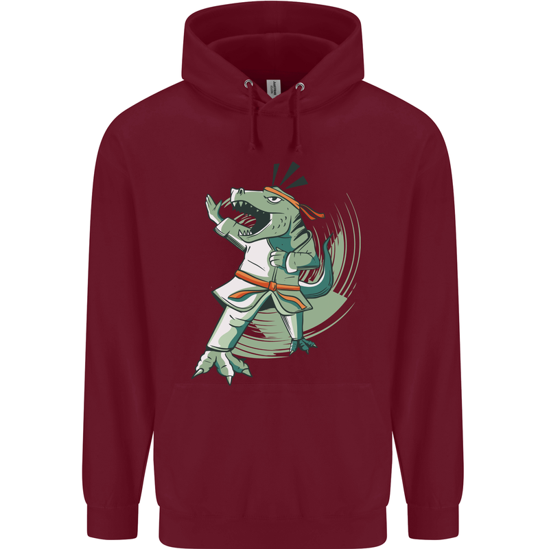 Karate T-Rex Dinosaur Mens 80% Cotton Hoodie Maroon