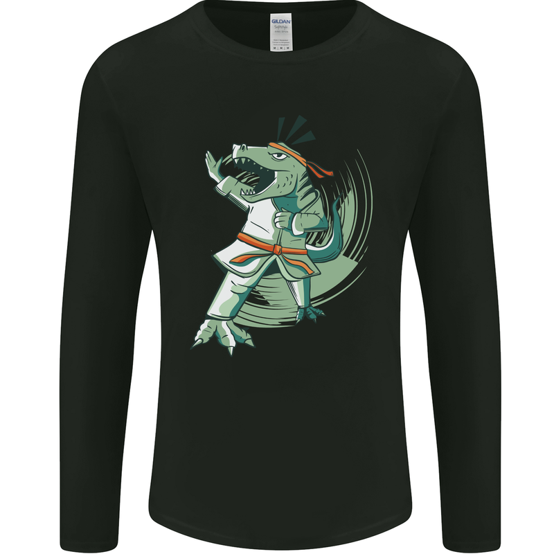 Karate T-Rex Dinosaur Mens Long Sleeve T-Shirt Black