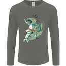 Karate T-Rex Dinosaur Mens Long Sleeve T-Shirt Charcoal