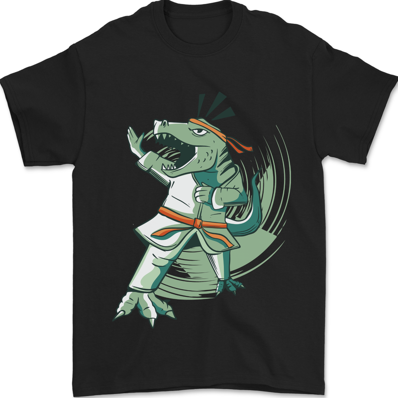 Karate T-Rex Dinosaur Mens T-Shirt 100% Cotton Black