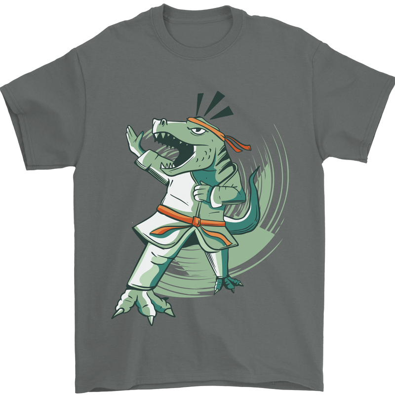 Karate T-Rex Dinosaur Mens T-Shirt 100% Cotton Charcoal