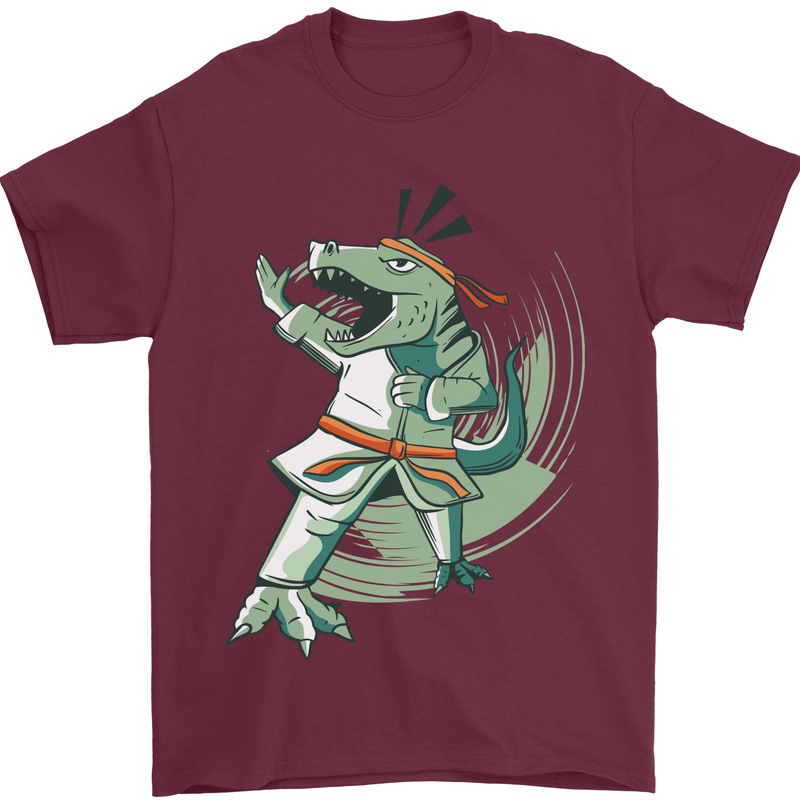 Karate T-Rex Dinosaur Mens T-Shirt 100% Cotton Maroon