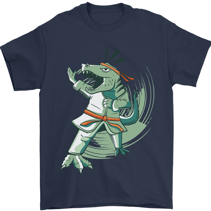 Karate T-Rex Dinosaur Mens T-Shirt 100% Cotton Navy Blue