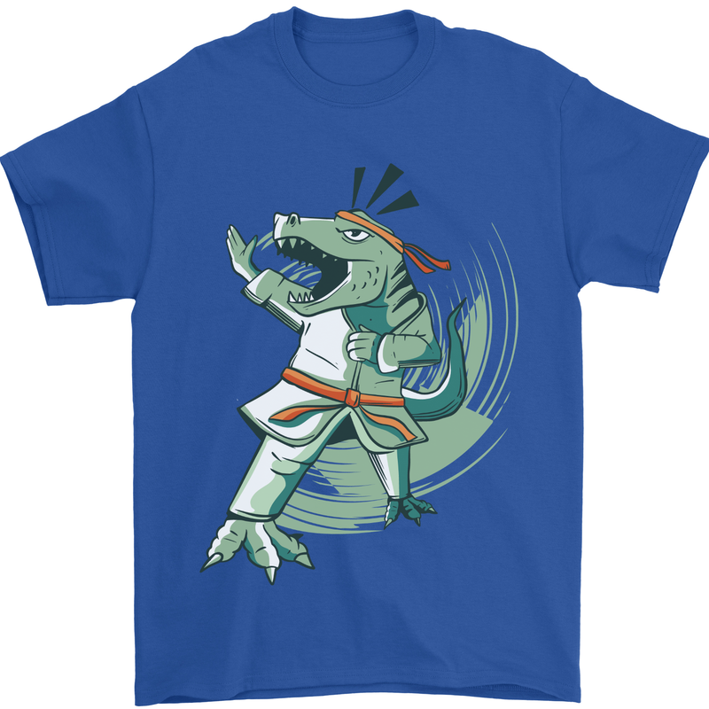 Karate T-Rex Dinosaur Mens T-Shirt 100% Cotton Royal Blue
