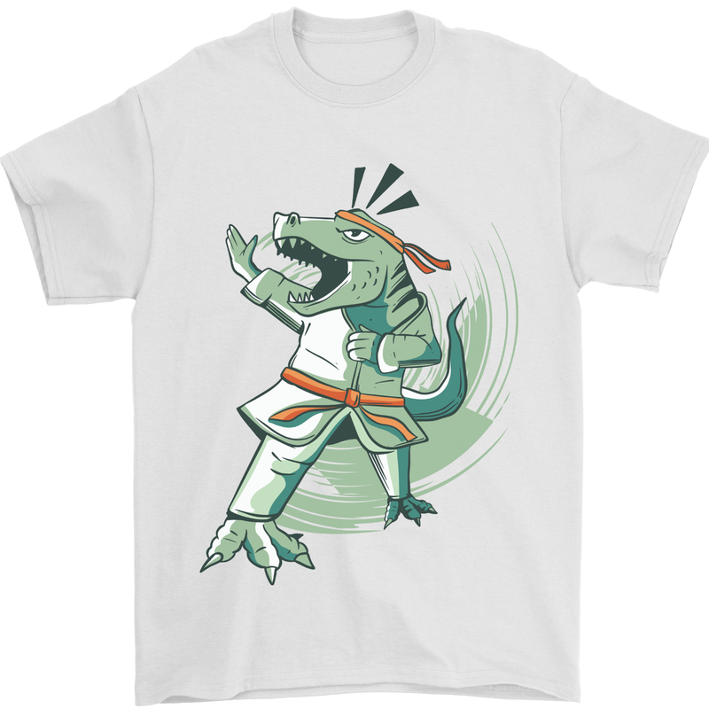 Karate T-Rex Dinosaur Mens T-Shirt 100% Cotton White