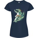 Karate T-Rex Dinosaur Womens Petite Cut T-Shirt Navy Blue