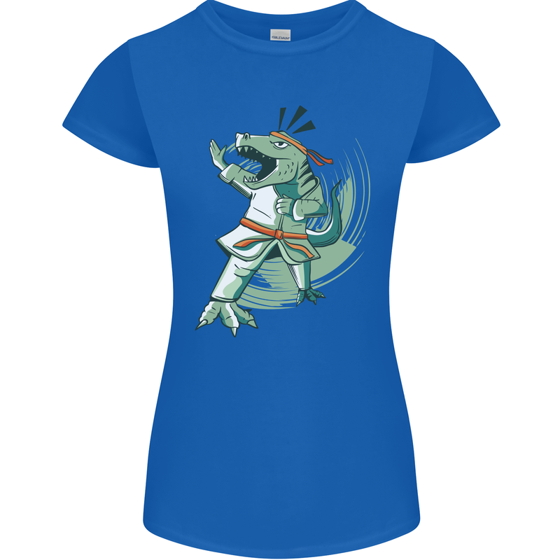Karate T-Rex Dinosaur Womens Petite Cut T-Shirt Royal Blue