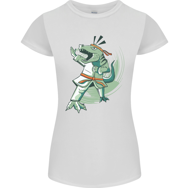 Karate T-Rex Dinosaur Womens Petite Cut T-Shirt White