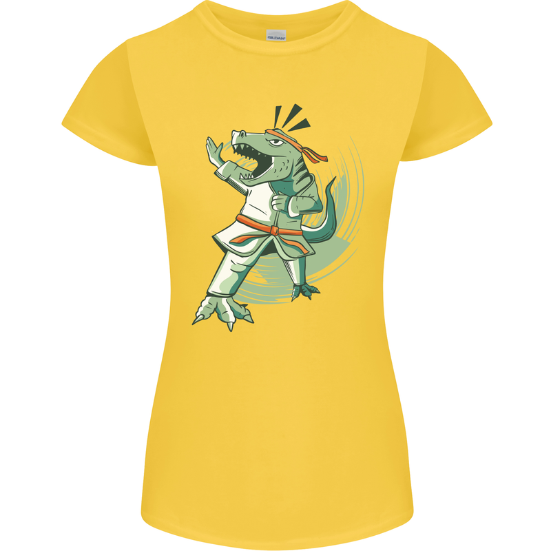 Karate T-Rex Dinosaur Womens Petite Cut T-Shirt Yellow