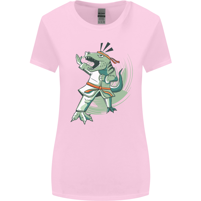 Karate T-Rex Dinosaur Womens Wider Cut T-Shirt Light Pink