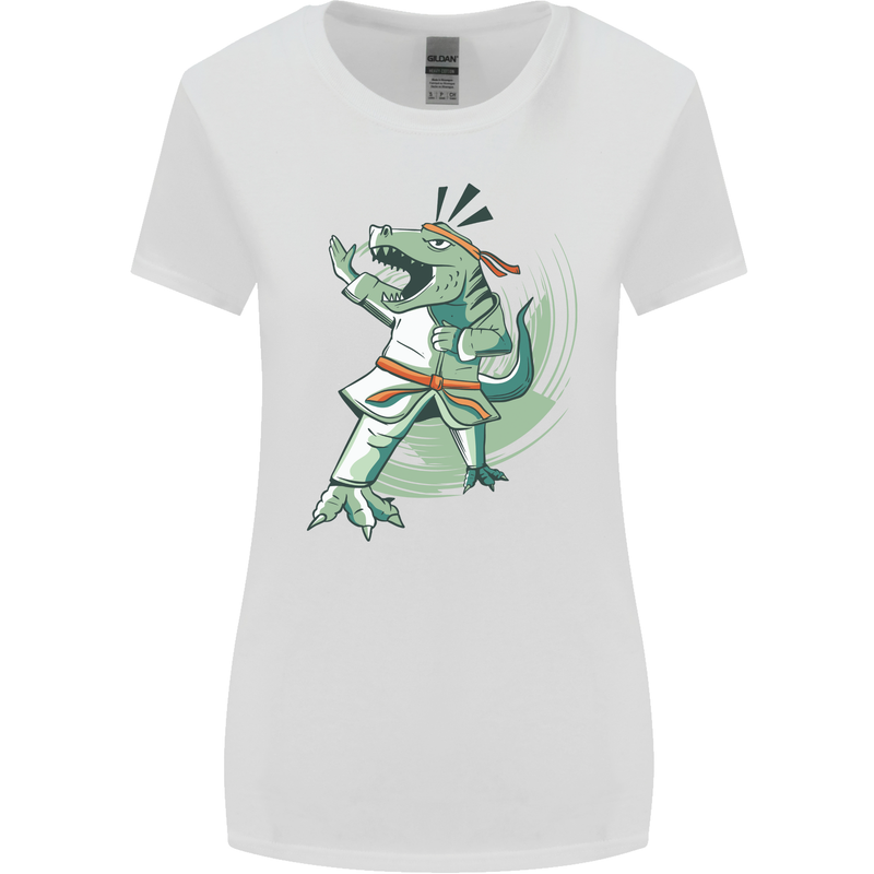 Karate T-Rex Dinosaur Womens Wider Cut T-Shirt White